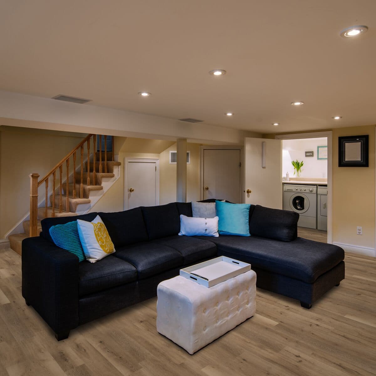 Cali Dream Floors Inspiration Living Room, Aged Hickory Builders Choice